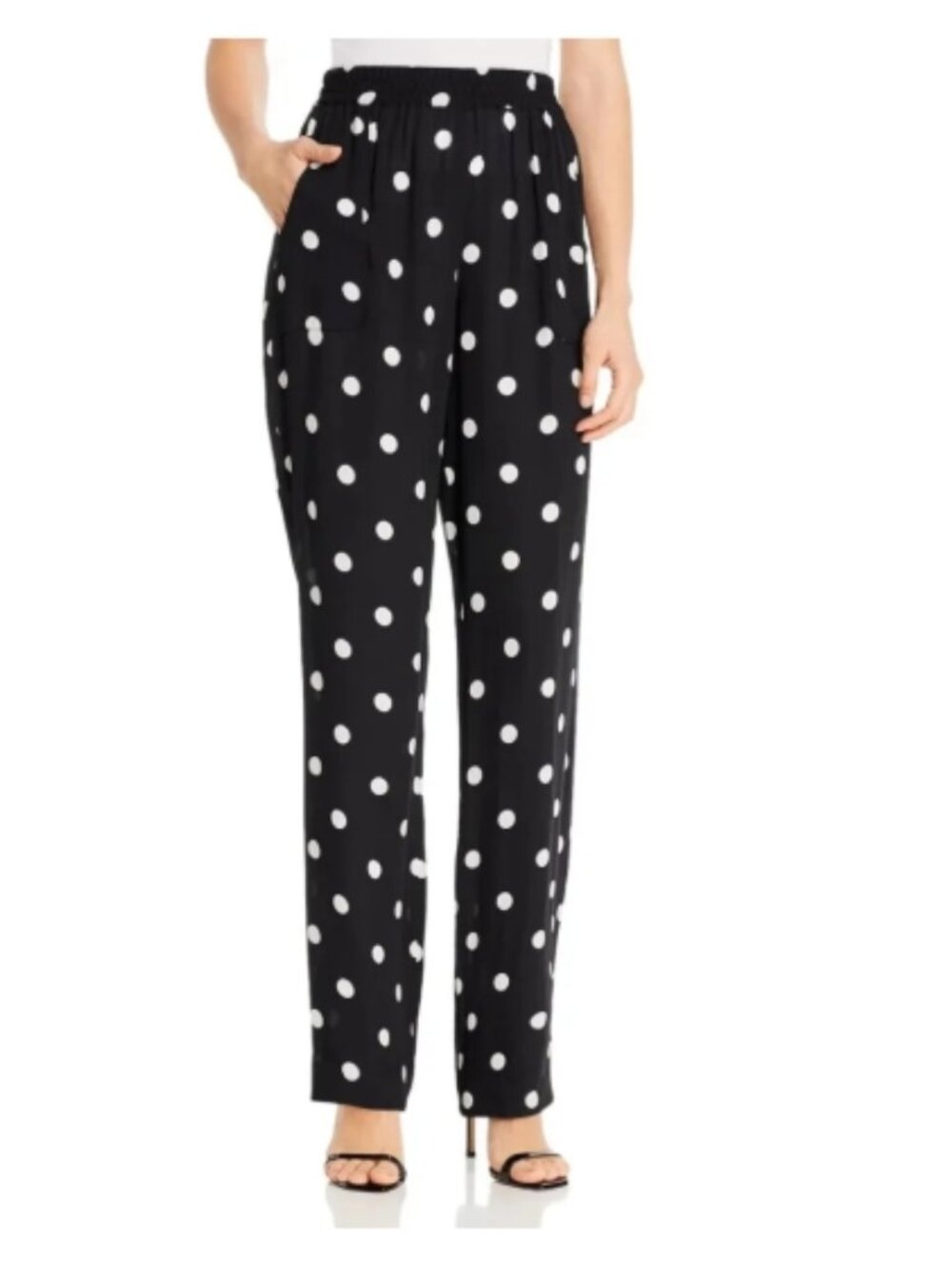 Like New! ELIE TAHARI Polka Dot Straight Leg Drawstring Pants Blk/Wht Size S